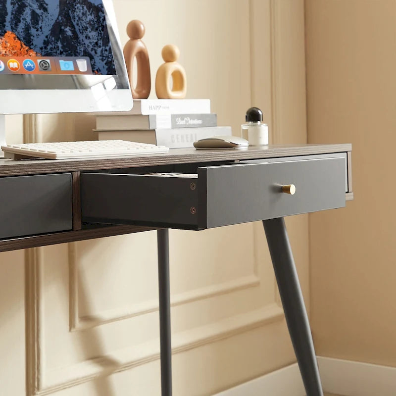 Bureau d'étude de style Mid-Century avec 3 tiroirs de rangement et finition noyer pour bureau à domicile, chambre ou étude.