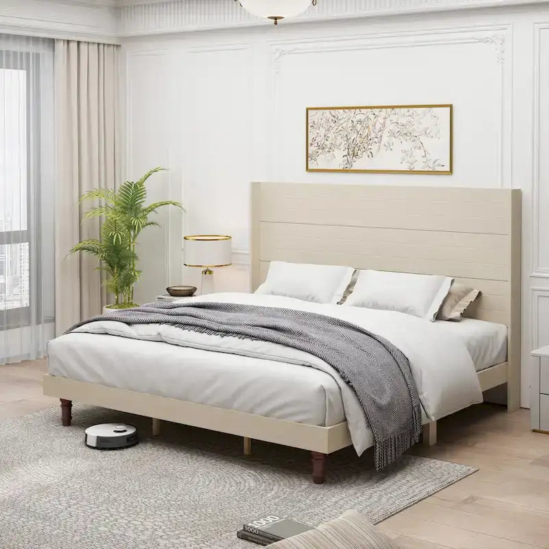 Lit plateforme King avec tête de lit haute et élégante et dossier confortable