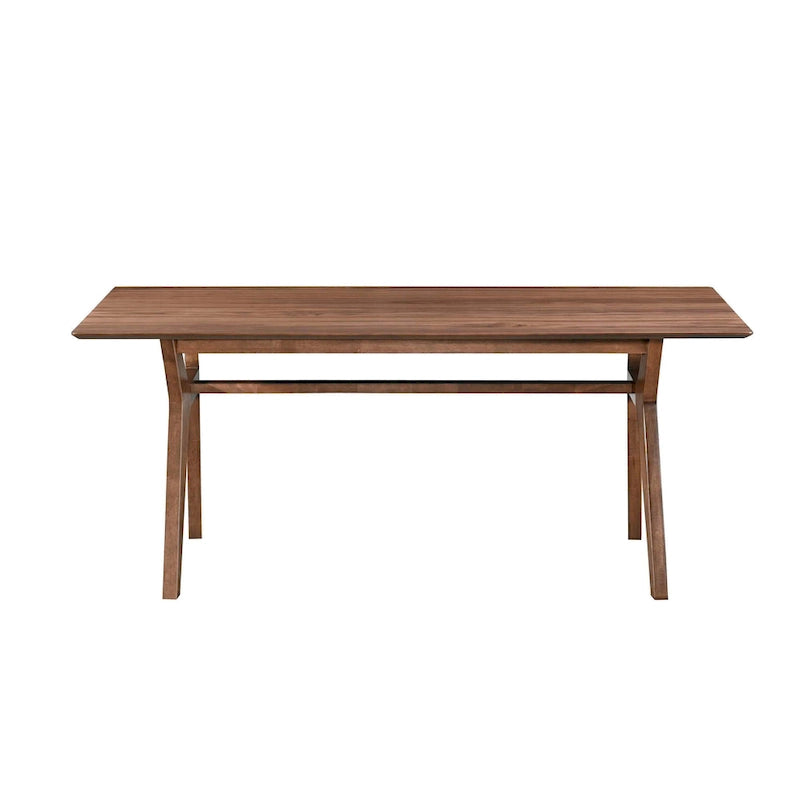 Table à manger, 180 cm, pieds inclinés de style rétro, bois d'hévéa massif marron
