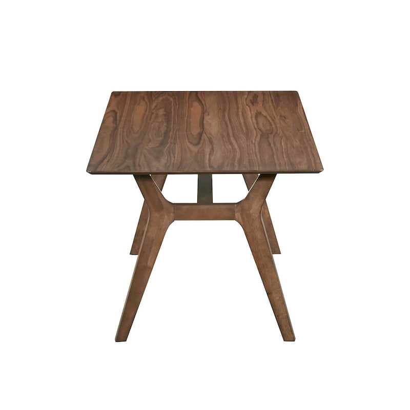 Table à manger, 180 cm, pieds inclinés de style rétro, bois d'hévéa massif marron