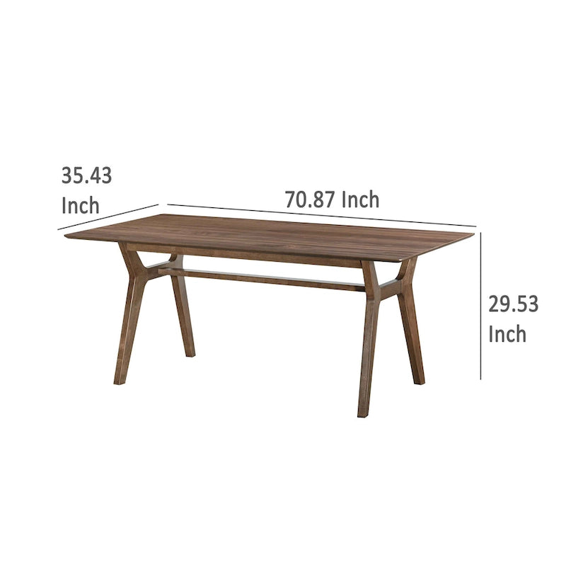 Table à manger, 180 cm, pieds inclinés de style rétro, bois d'hévéa massif marron