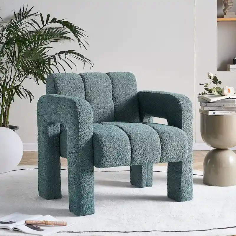 Fauteuil d'appoint rembourré de 79 cm de large en bouclé, fauteuil d'appoint moderne, chaise d'appoint, fauteuil large confortable pour chambre, salon