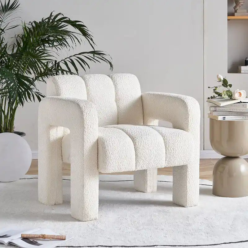 Fauteuil d'appoint rembourré de 79 cm de large en bouclé, fauteuil d'appoint moderne, chaise d'appoint, fauteuil large confortable pour chambre, salon