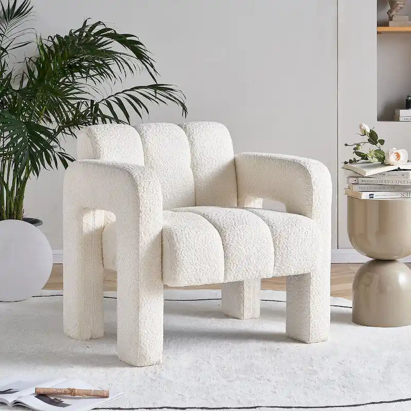 Fauteuil d'appoint rembourré de 79 cm de large en bouclé, fauteuil d'appoint moderne, chaise d'appoint, fauteuil large confortable pour chambre, salon