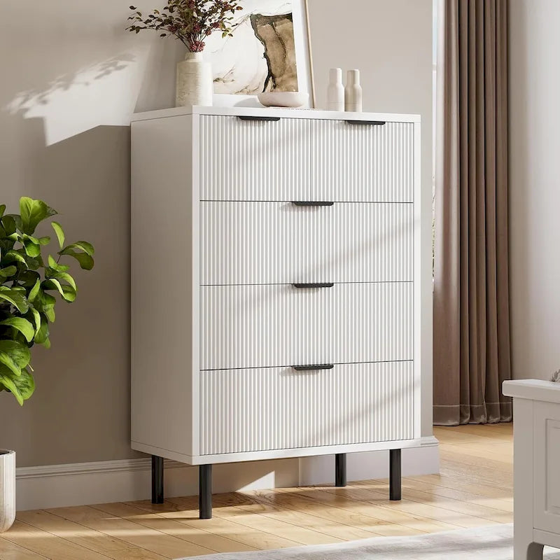 Commode cannelée à 5 tiroirs pour chambre à coucher, couloir, entrée