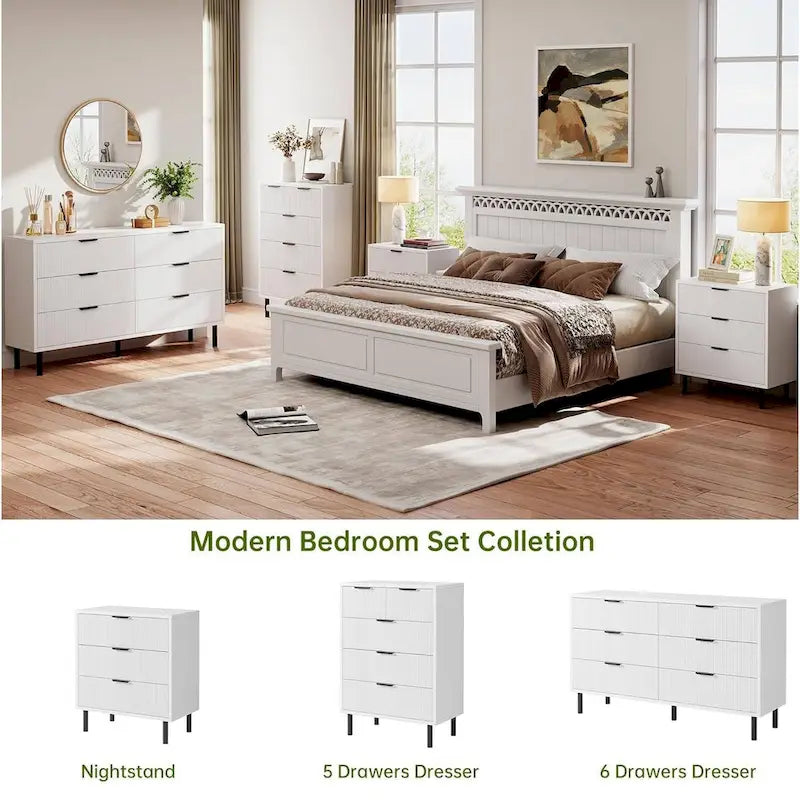 Commode cannelée à 5 tiroirs pour chambre à coucher, couloir, entrée