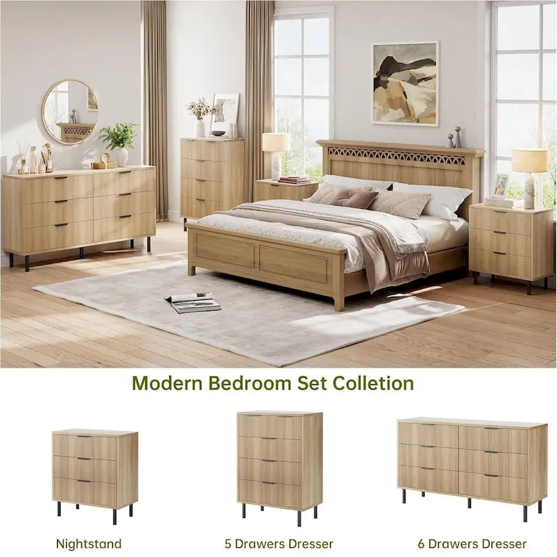 Commode cannelée à 5 tiroirs pour chambre à coucher, couloir, entrée