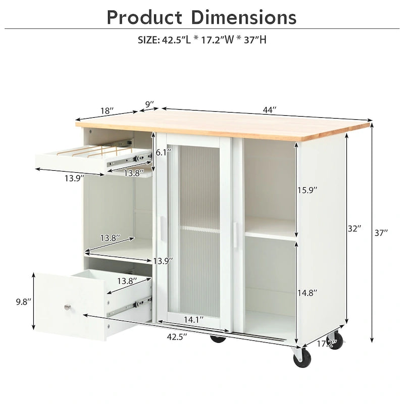 Îlot de cuisine avec abattant (tabouret non inclus)