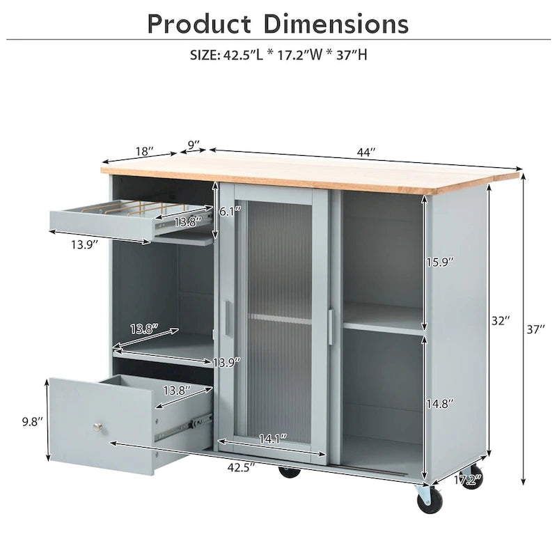 Îlot de cuisine avec abattant (tabouret non inclus)