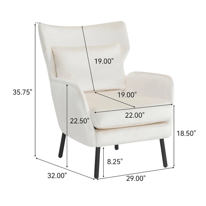 Fauteuil d'appoint en velours à oreilles de 32 pouces