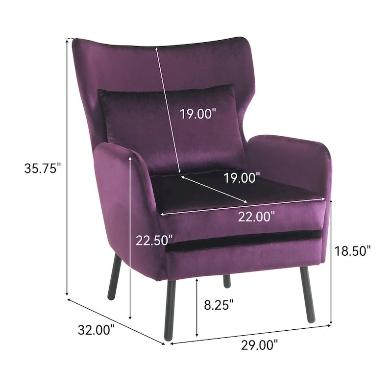Fauteuil d'appoint en velours à oreilles de 32 pouces