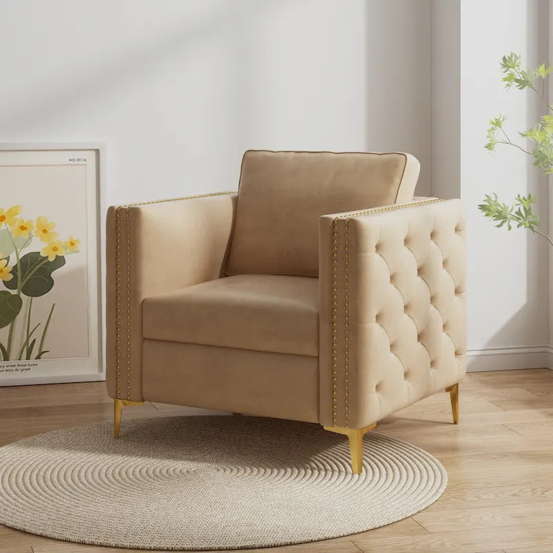 Fauteuil capitonné de couleur kaki 35.4
