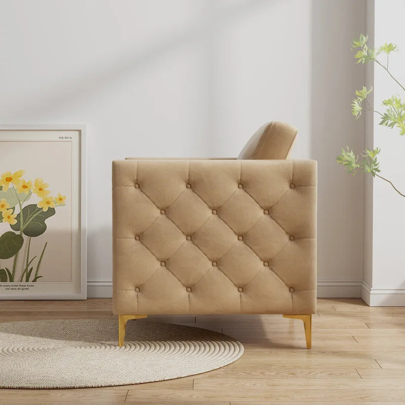 Fauteuil capitonné de couleur kaki 35.4