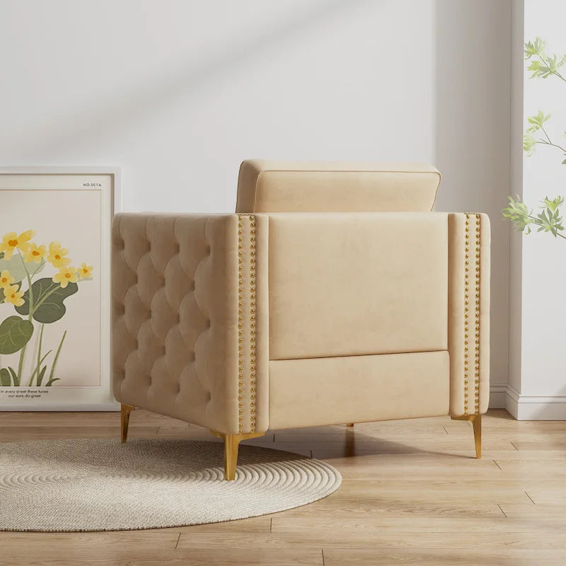 Fauteuil capitonné de couleur kaki 35.4