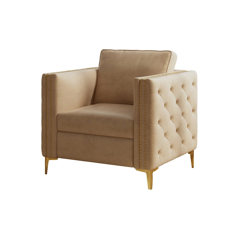 Fauteuil capitonné de couleur kaki 35.4
