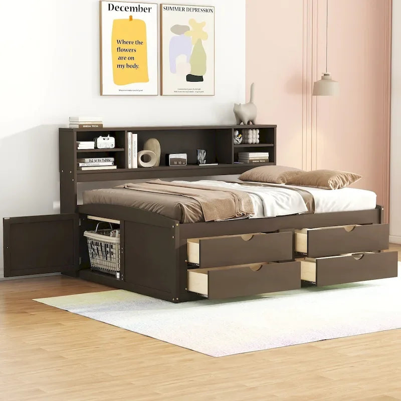Lit de repos en bois complet avec armoires, étagères et tiroirs