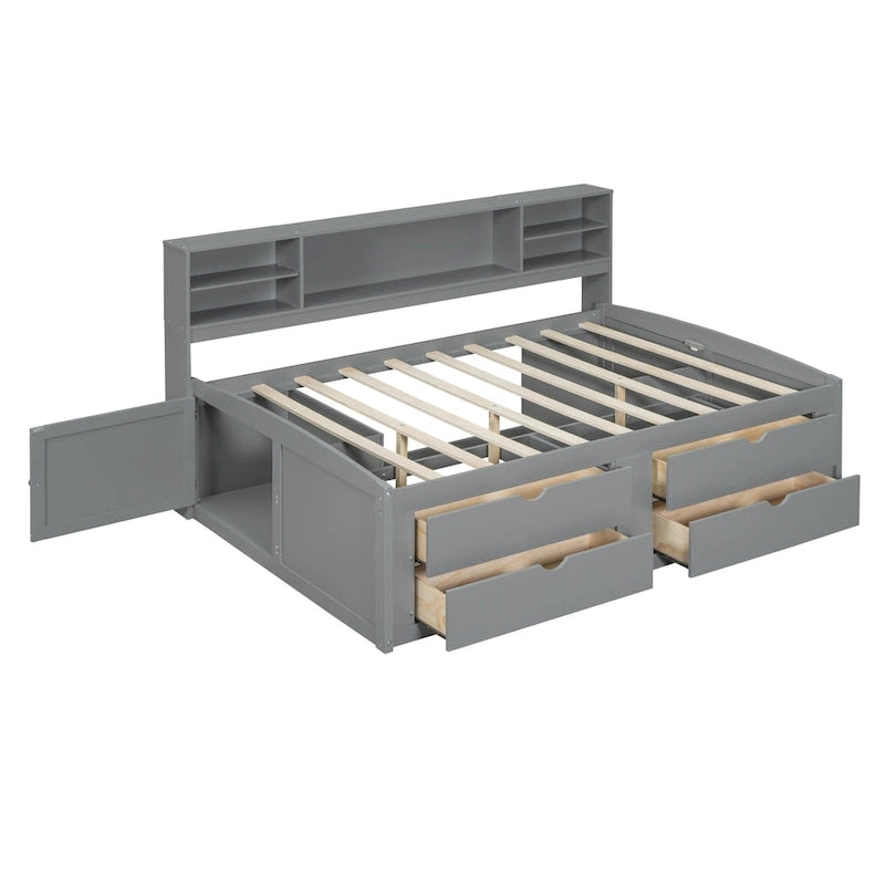 Lit de repos en bois complet avec armoires, étagères et tiroirs
