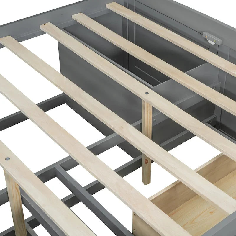 Lit de repos en bois complet avec armoires, étagères et tiroirs