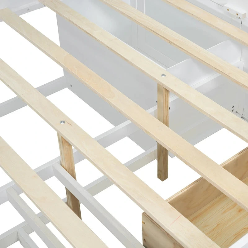 Lit de repos en bois complet avec armoires, étagères et tiroirs