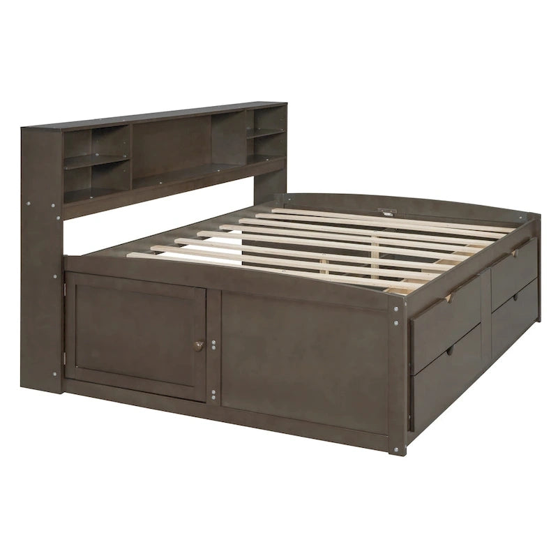 Lit de repos en bois complet avec armoires, étagères et tiroirs