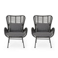 Fauteuils de club en osier d'intérieur avec coussins (lot de 2)