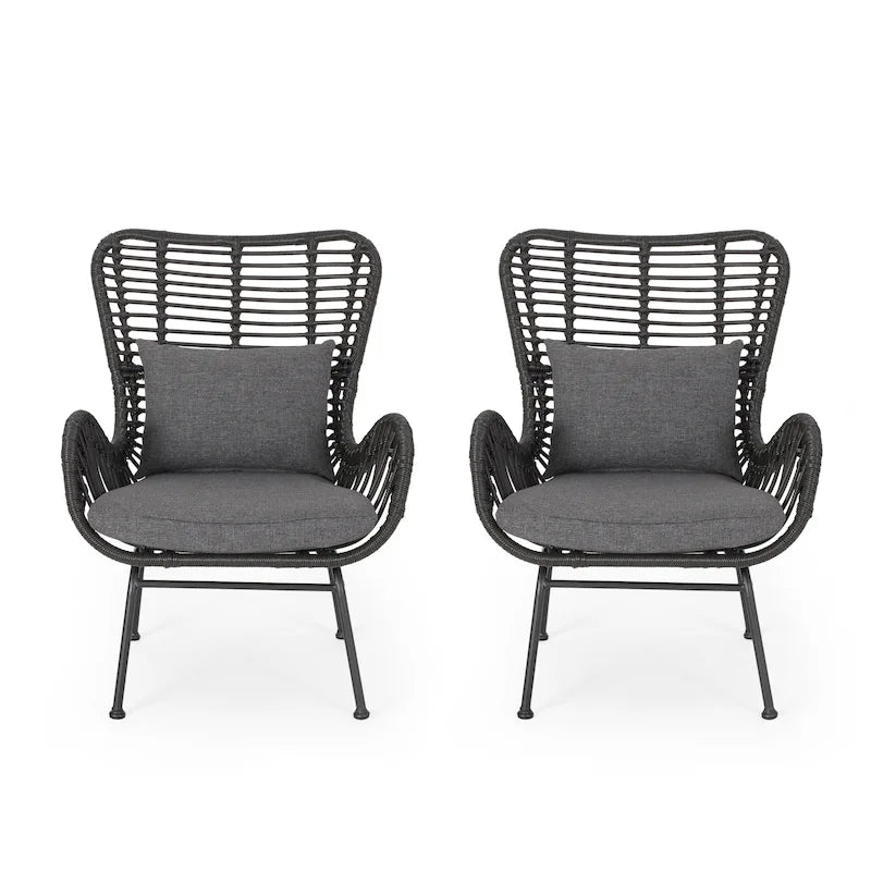 Fauteuils de club en osier d'intérieur avec coussins (lot de 2)
