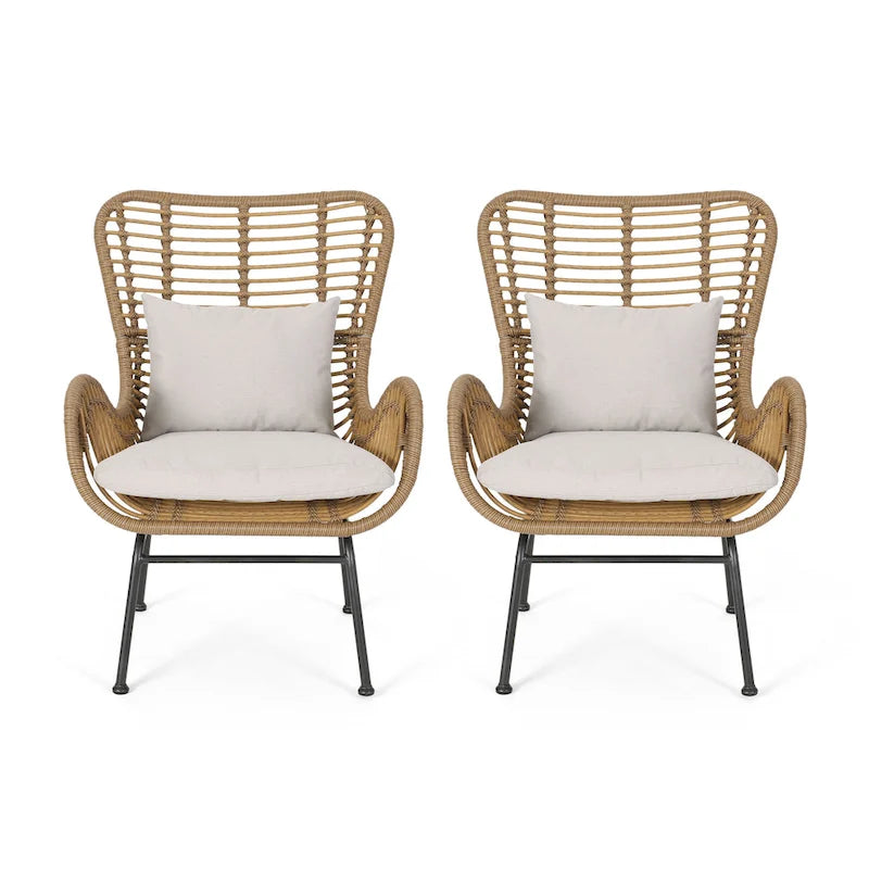 Fauteuils de club en osier d'intérieur avec coussins (lot de 2)