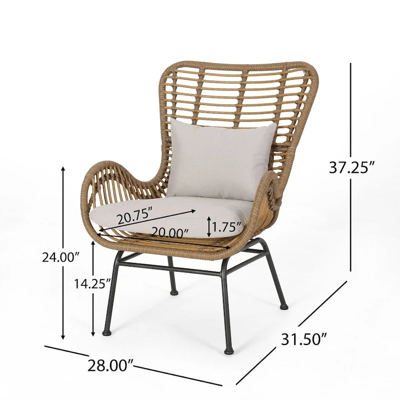Fauteuils de club en osier d'intérieur avec coussins (lot de 2)