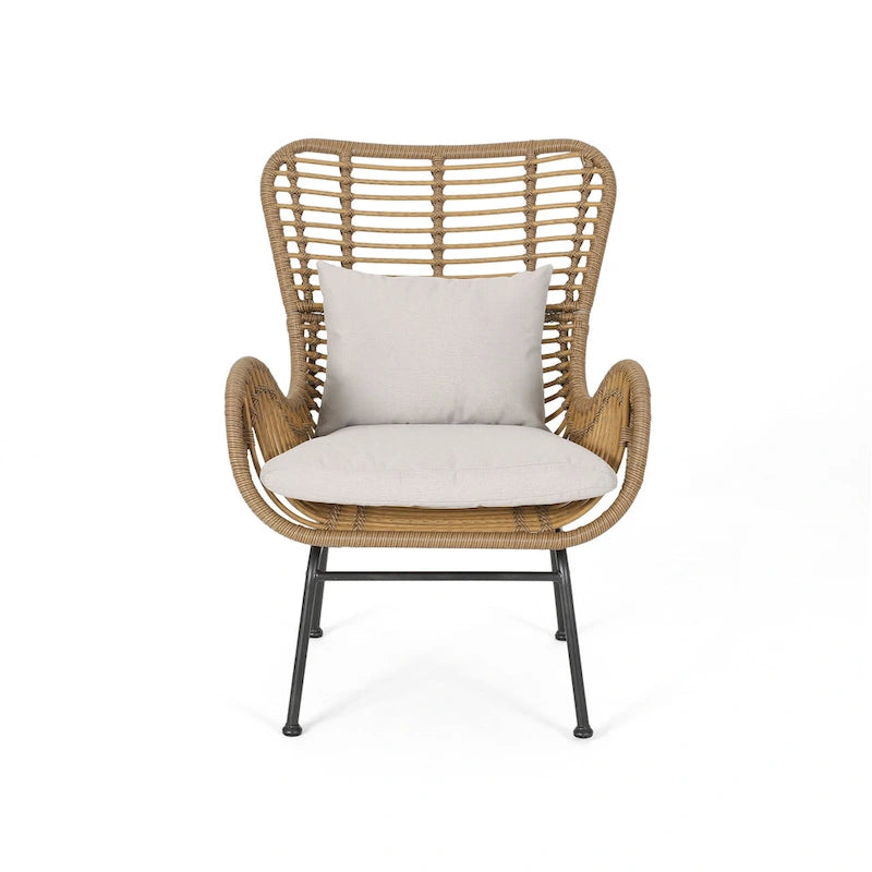Fauteuils de club en osier d'intérieur avec coussins (lot de 2)