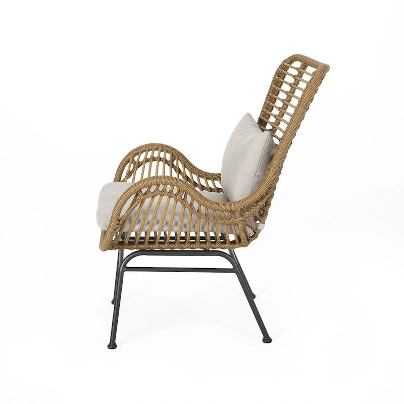 Fauteuils de club en osier d'intérieur avec coussins (lot de 2)