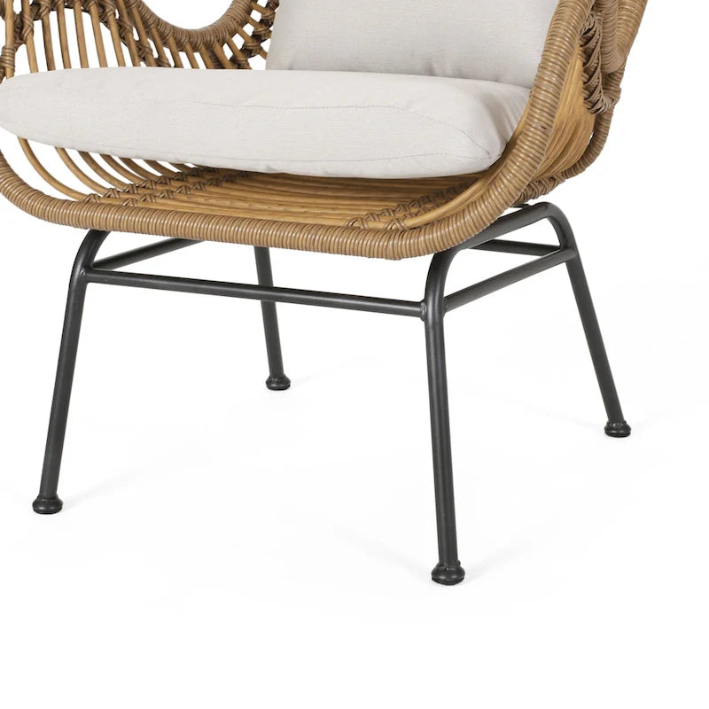 Fauteuils de club en osier d'intérieur avec coussins (lot de 2)