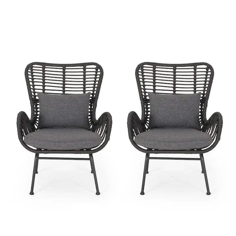 Fauteuils de club en osier d'intérieur avec coussins (lot de 2)