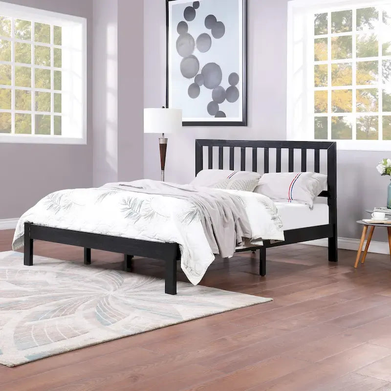Lit plateforme queen en acacia, style ferme moderne