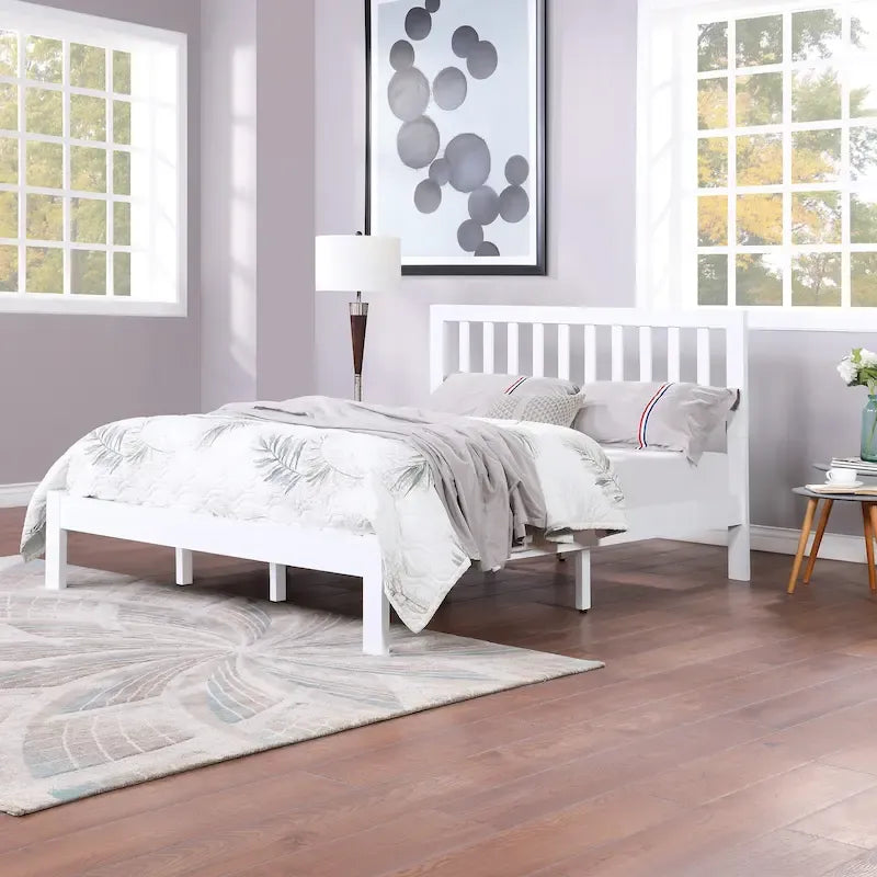 Lit plateforme queen en acacia, style ferme moderne
