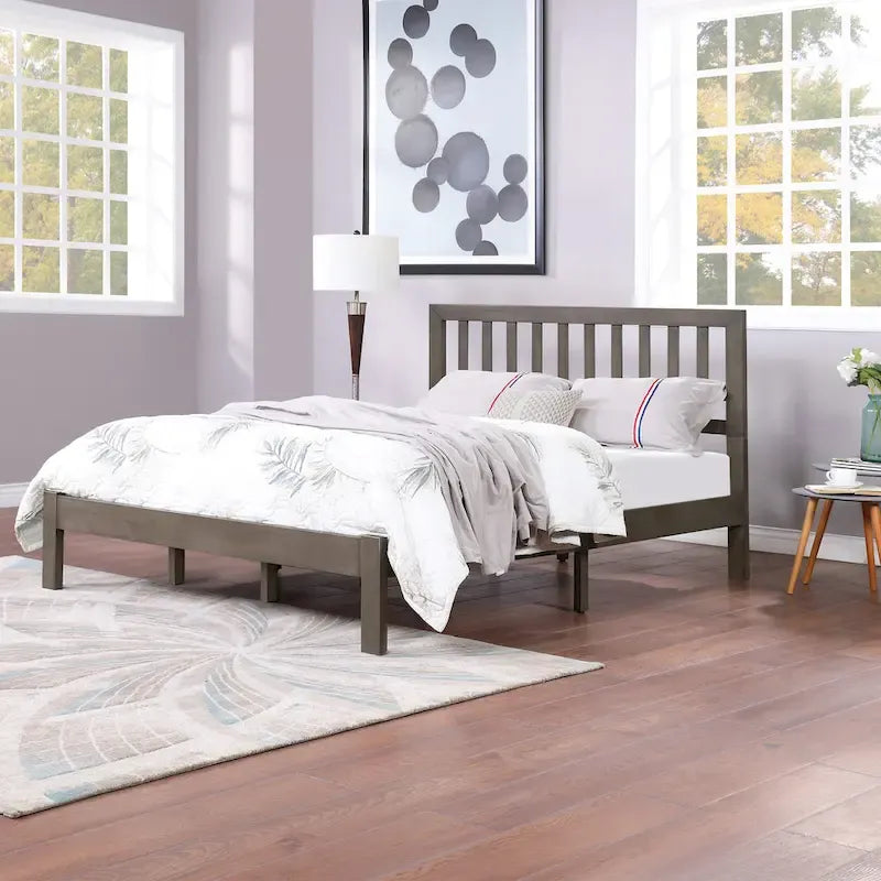 Lit plateforme queen en acacia, style ferme moderne