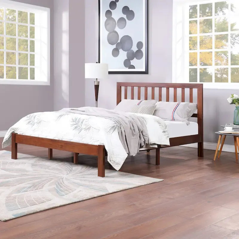Lit plateforme queen en acacia, style ferme moderne