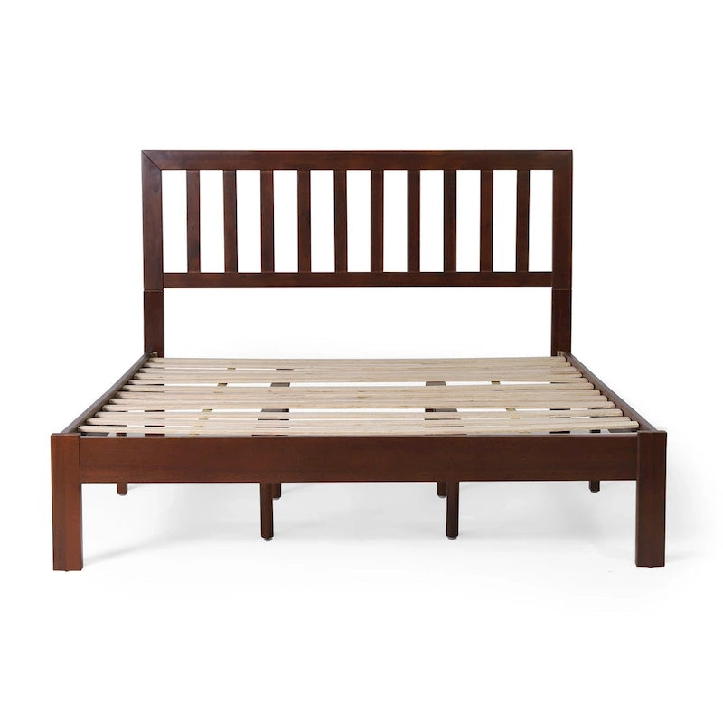Lit plateforme queen en acacia, style ferme moderne