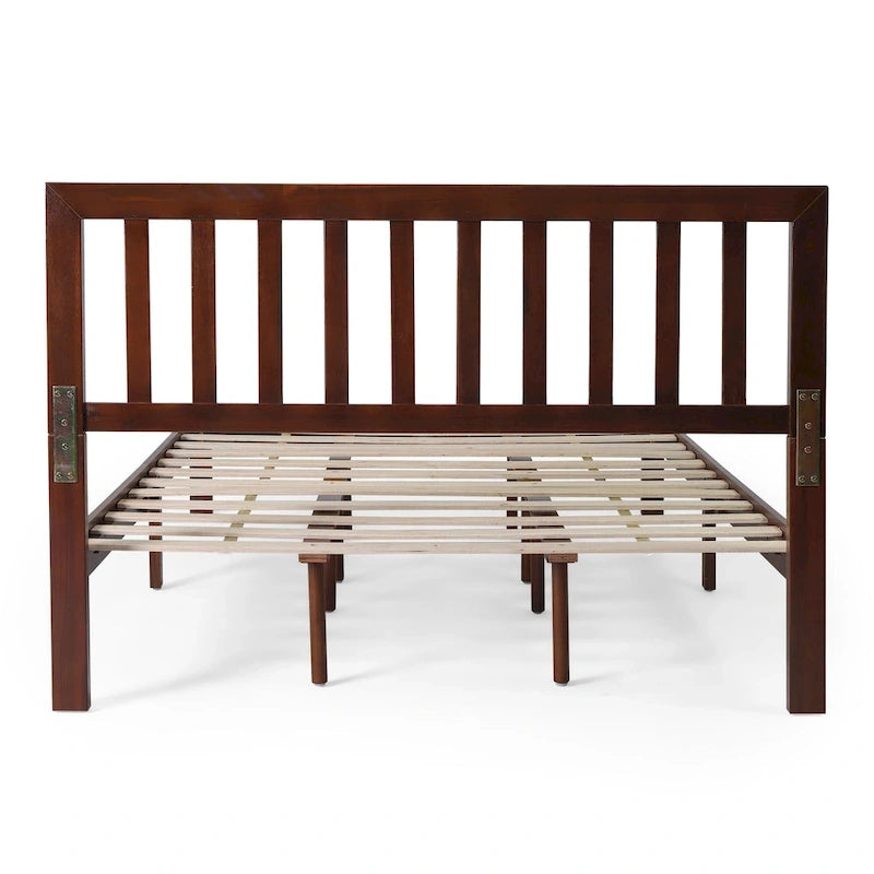 Lit plateforme queen en acacia, style ferme moderne