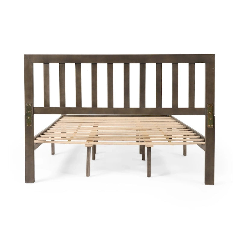 Lit plateforme queen en acacia, style ferme moderne
