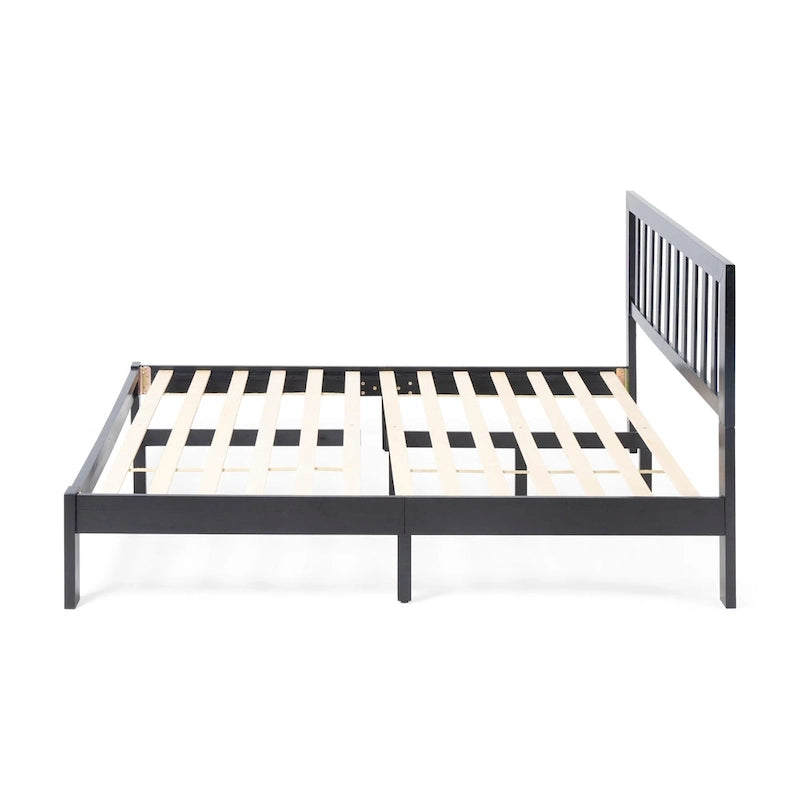 Lit plateforme queen en acacia, style ferme moderne