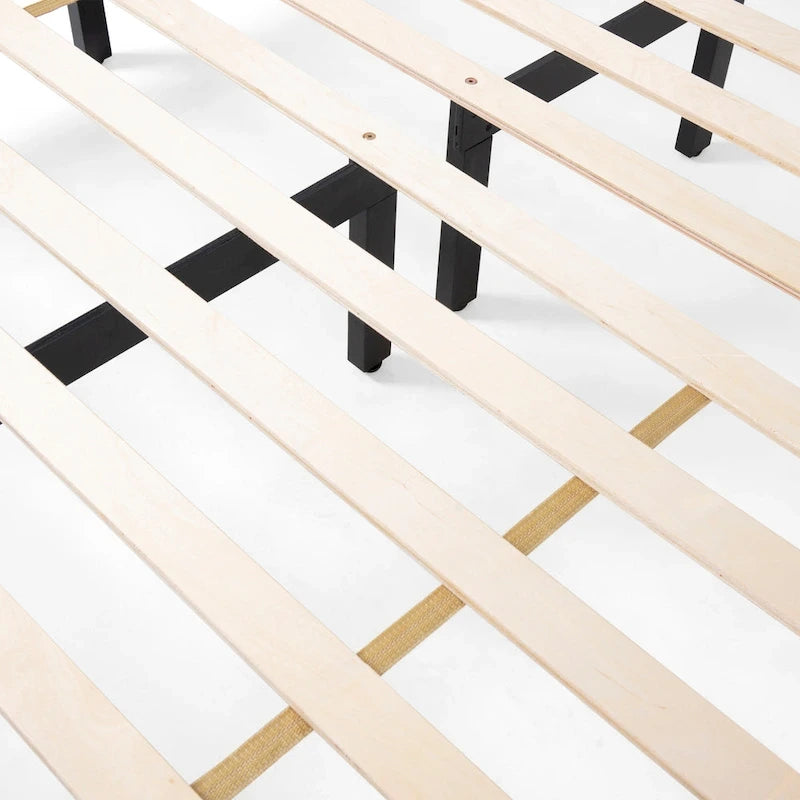 Lit plateforme queen en acacia, style ferme moderne
