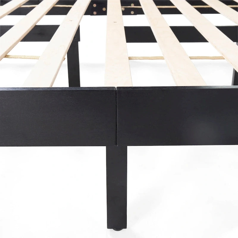 Lit plateforme queen en acacia, style ferme moderne