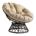 Fauteuil Papasan avec coussin rond crème et tressage en osier marron