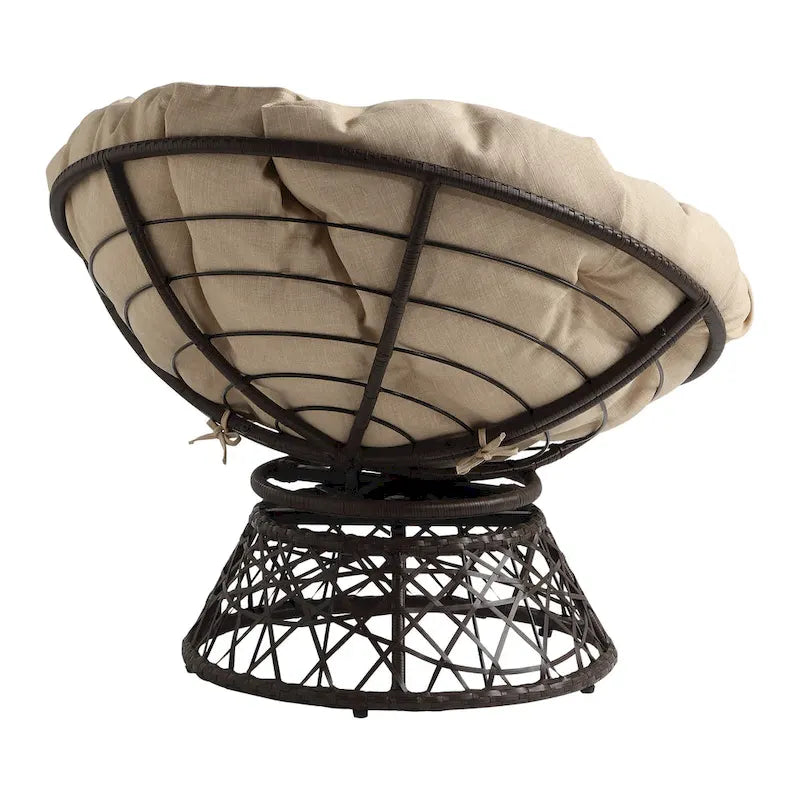 Fauteuil Papasan avec coussin rond crème et tressage en osier marron