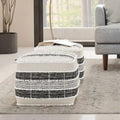 Pouf carré tressé d'extérieur/d'intérieur en blanc, beige, noir avec remplissage en billes de polystyrène