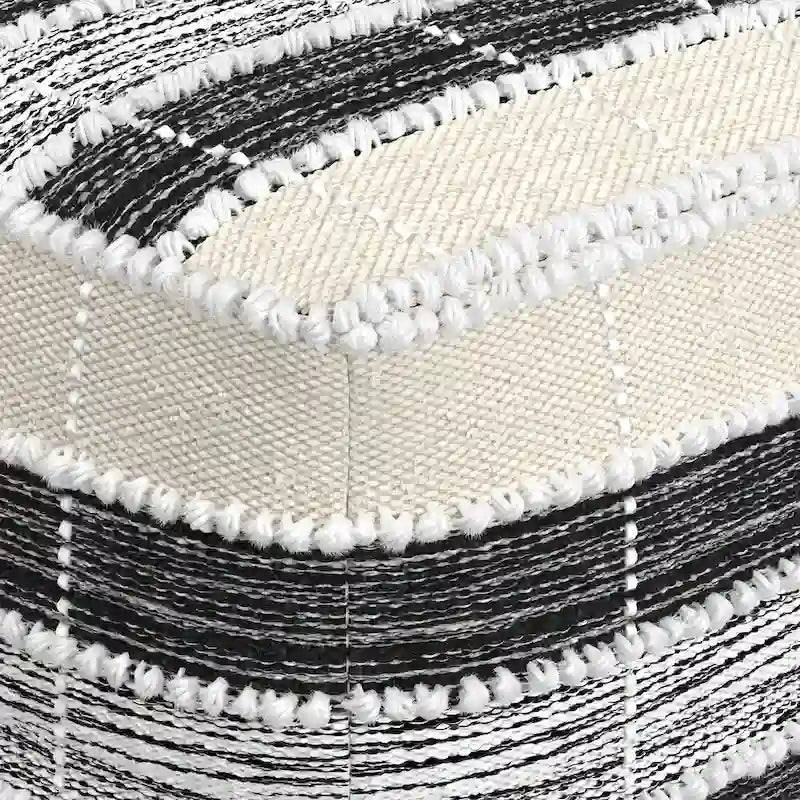 Pouf carré tressé d'extérieur/d'intérieur en blanc, beige, noir avec remplissage en billes de polystyrène