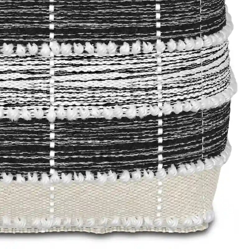 Pouf carré tressé d'extérieur/d'intérieur en blanc, beige, noir avec remplissage en billes de polystyrène