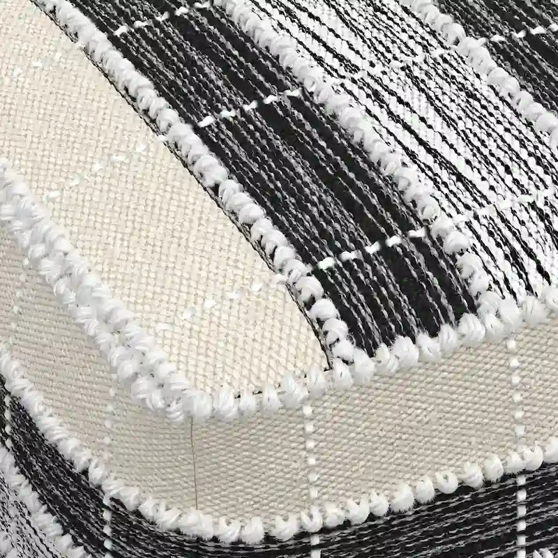 Pouf carré tressé d'extérieur/d'intérieur en blanc, beige, noir avec remplissage en billes de polystyrène