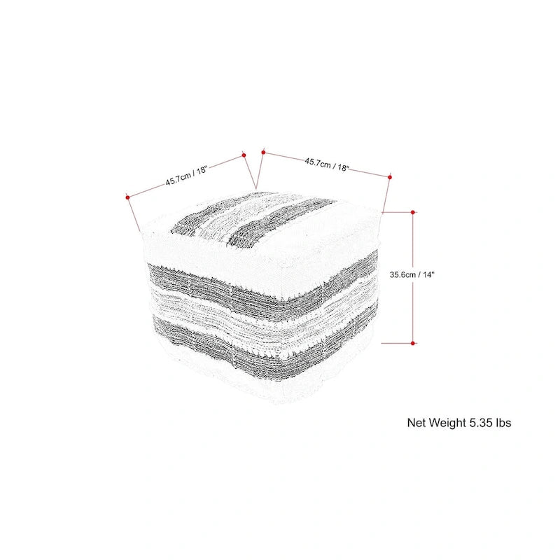 Pouf carré tressé d'extérieur/d'intérieur en blanc, beige, noir avec remplissage en billes de polystyrène