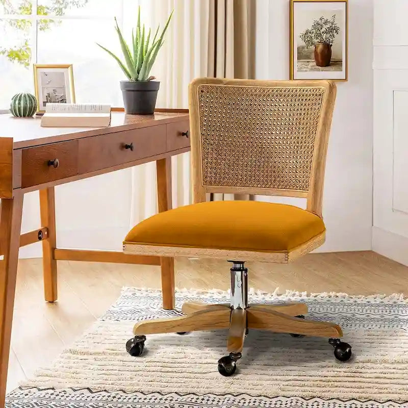 Chaise de bureau moderne en rotin avec pieds en bois massif